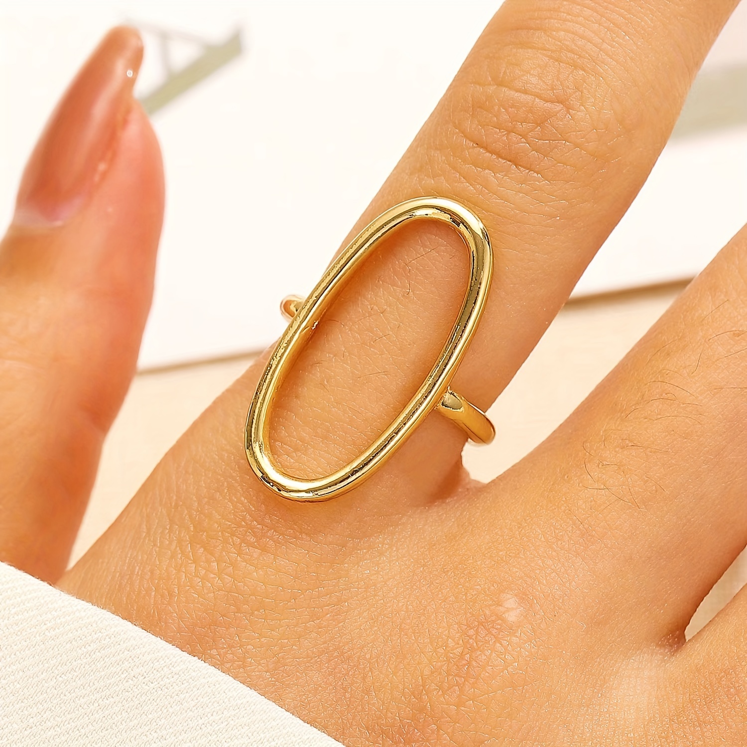 1pc minimalist geometric oval ring golden silvery open ring cool jewelry gift details 3