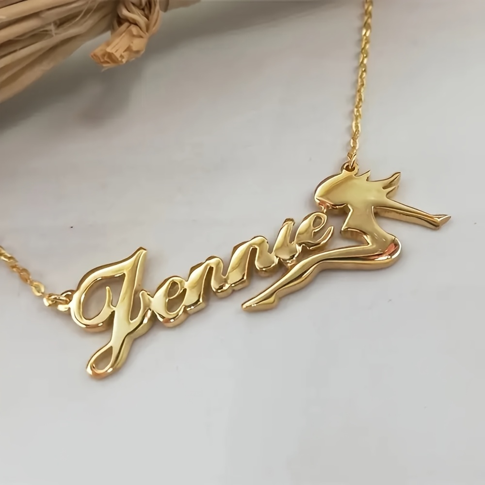 TEMU Gepersonaliseerde Roestvrijstalen 1-2 Naam Cartoon Damesketting, Mode Aangepaste Sieraden, Uniek Verfijnd Cadeau, Geschikt voor Dagelijks ,