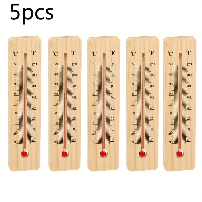 TEMU 5pcs|indoor Wooden Thermometer, Retro Style, Hanging Thermometer, Home Thermometer, Outdoor Breathable Thermometer, Wall Decoration
