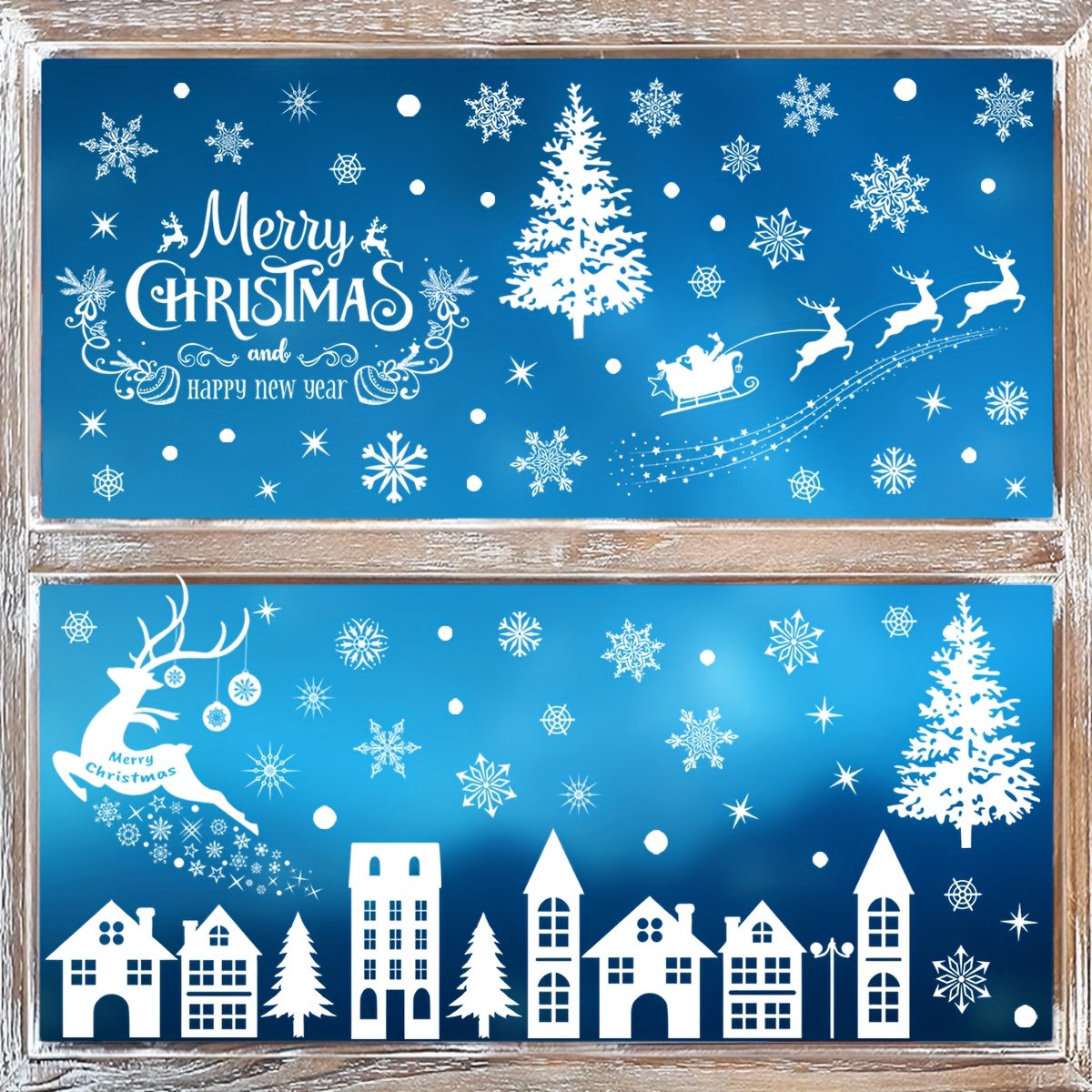 Image of Christmas Window Stickers, Christmas Decorations, 79pcs/4 Sheets Christmas Window Stickers, Double-sided Removable Stickers, Suitable For Christmas Gifts And Ornaments