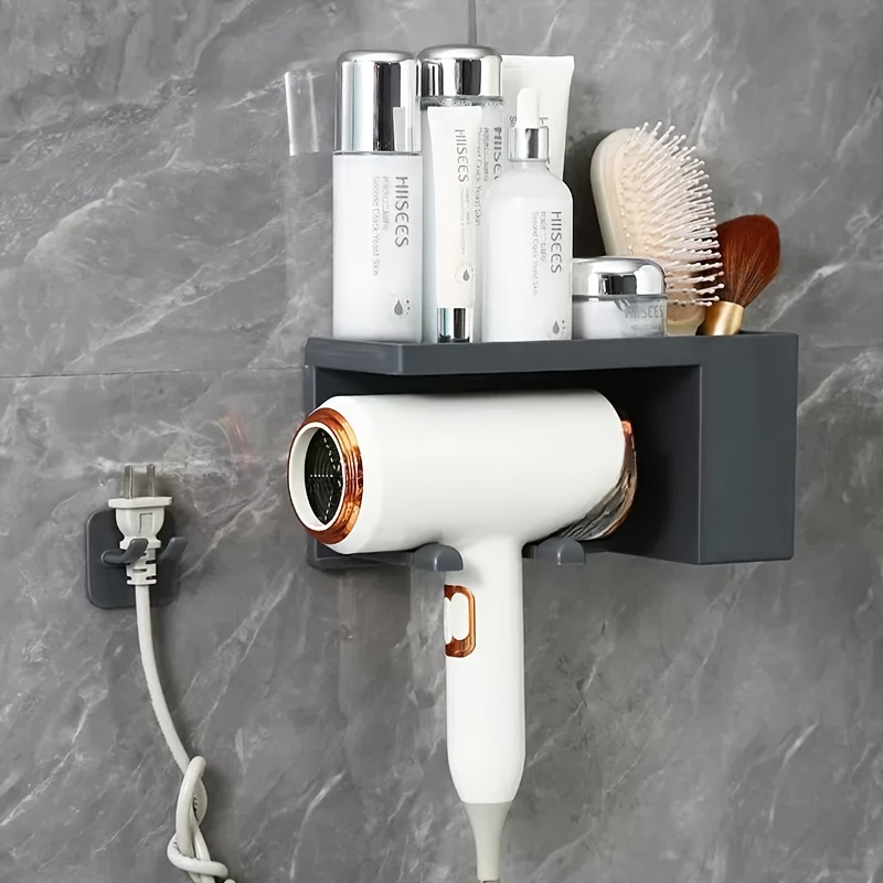 

New Thickened Double-layer Punch-free With Plug Hook Hair Dryer Rack Wall-mounted Bathroom Hair Dryer Storage Rack, Shelves