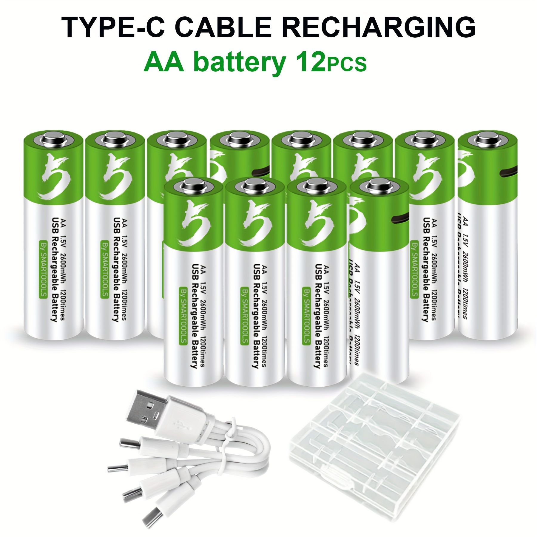 E-shop 12 Stück AA Batterien, Ultra-Langlebige AA Akku Lithium-Ionen Batterie, Hohe Kapazität 1.5V 1733mAh 2600mWh Akku, 1.5 Stunden Schnellladung,