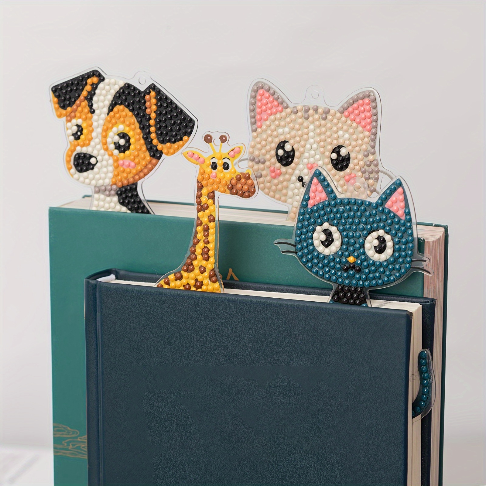 4pcs Diamond Painting Animal Bookmarks, Handmade Bookmark Gifts, 3d Animal Bookmarks, Making, Rhinestone Bookmarks, Acrylic Bookmark Set, Office And Study Supplies