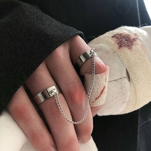 adjustable set with chain design elegant finger rings for women durable electroplated metal stylish accessory chain link rings durable rings