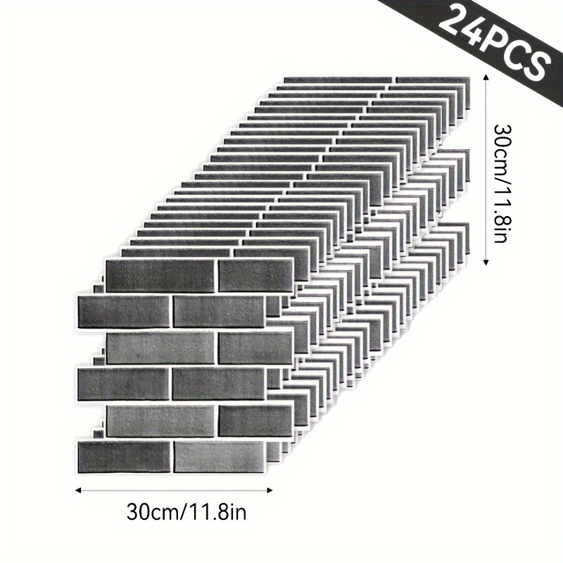 Lyee 3d Peel And Stick Wall Tiles - 12/24pcs, Gray & White Brick Pattern, Self-adhesive Pvc, For Living Room, Bedroom, Office, Bathroom, 30x30cm, 4mm Thickness