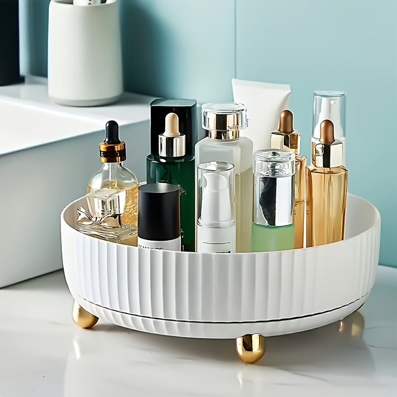 TEMU 360° Rotating Makeup & Skincare Organizer - White Cosmetic Storage For Vanity, Bathroom, Kitchen & Desk, Lotions, Perfumes, And Skincare