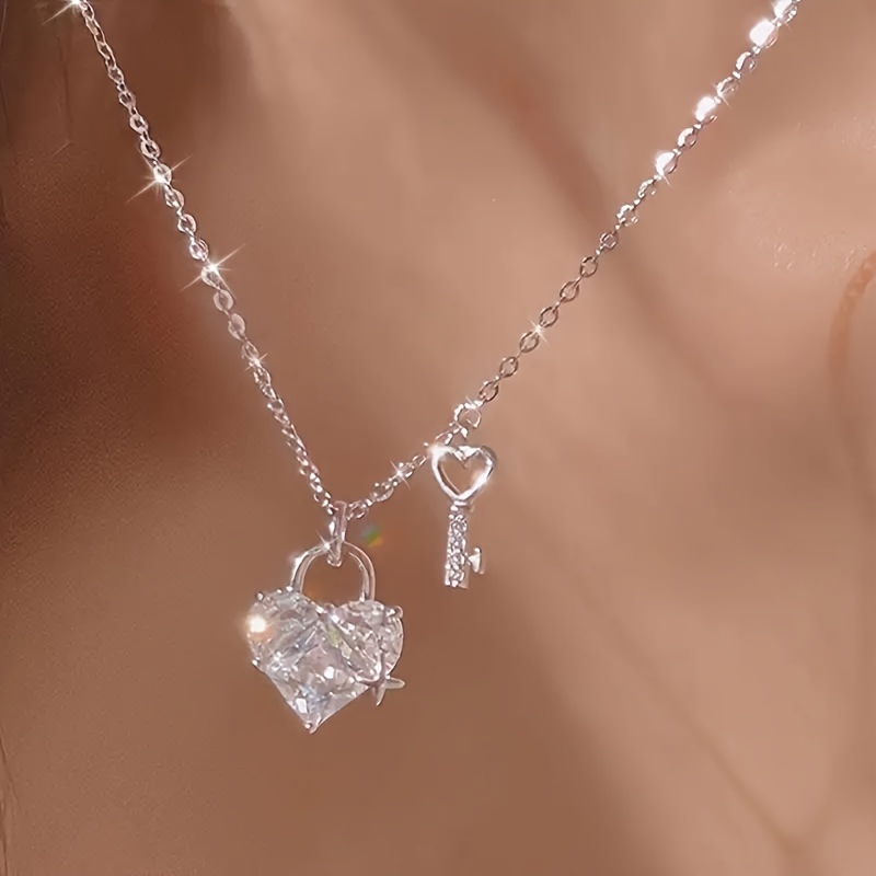 

1 Heart-shaped Pendant Necklace With Platinum Plating, For Girls, Jewelry Gift ' Birthday Parties