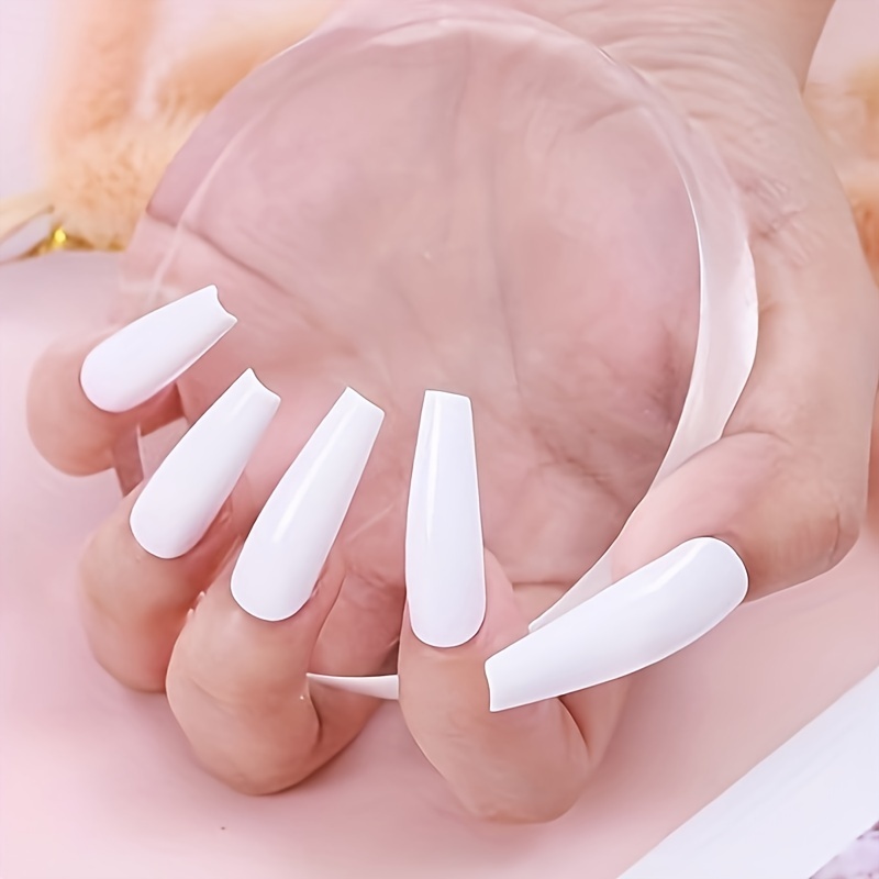 long coffin ballet press on nails solid color fake nails full cover false nails for women and girls details 4