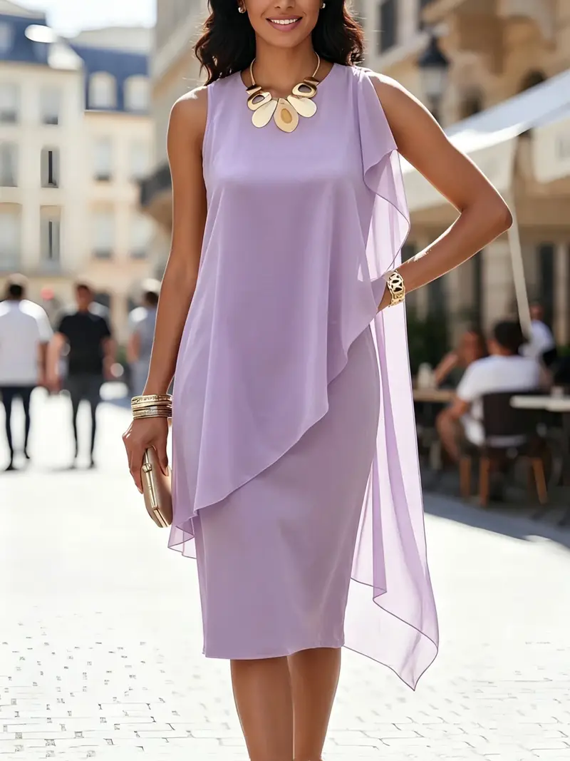 womens sleeveless chiffon overlay bodycon midi dress elegant - Temu Bahrain womens sleeveless chiffon overlay bodycon midi dress elegant - Temu Bahrain