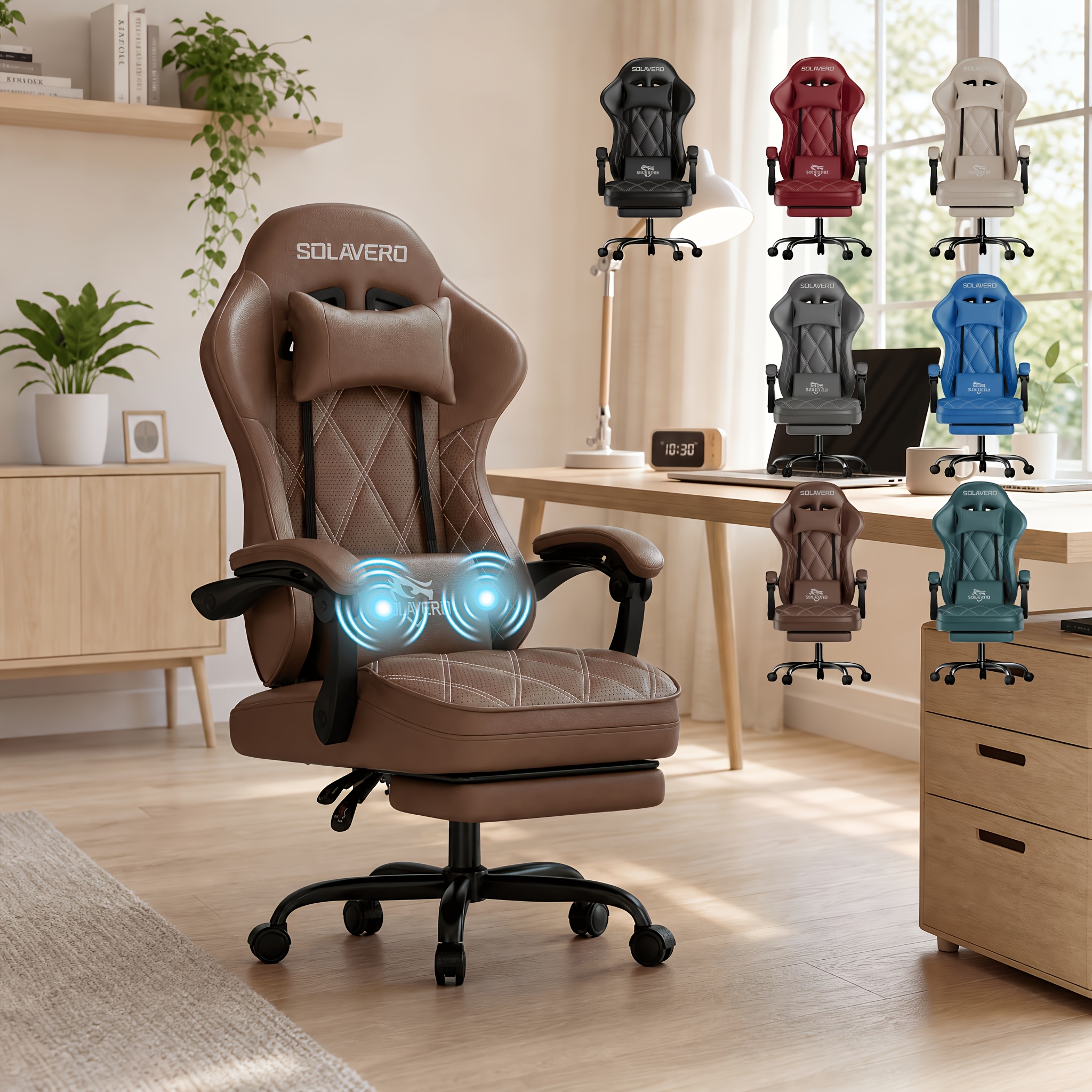 Image of Gaming Chair, Ergonomic Video Game Seat With & Lumbar Massage, Computer Chair Pvc Leather Cushion For Adult Home/office Use