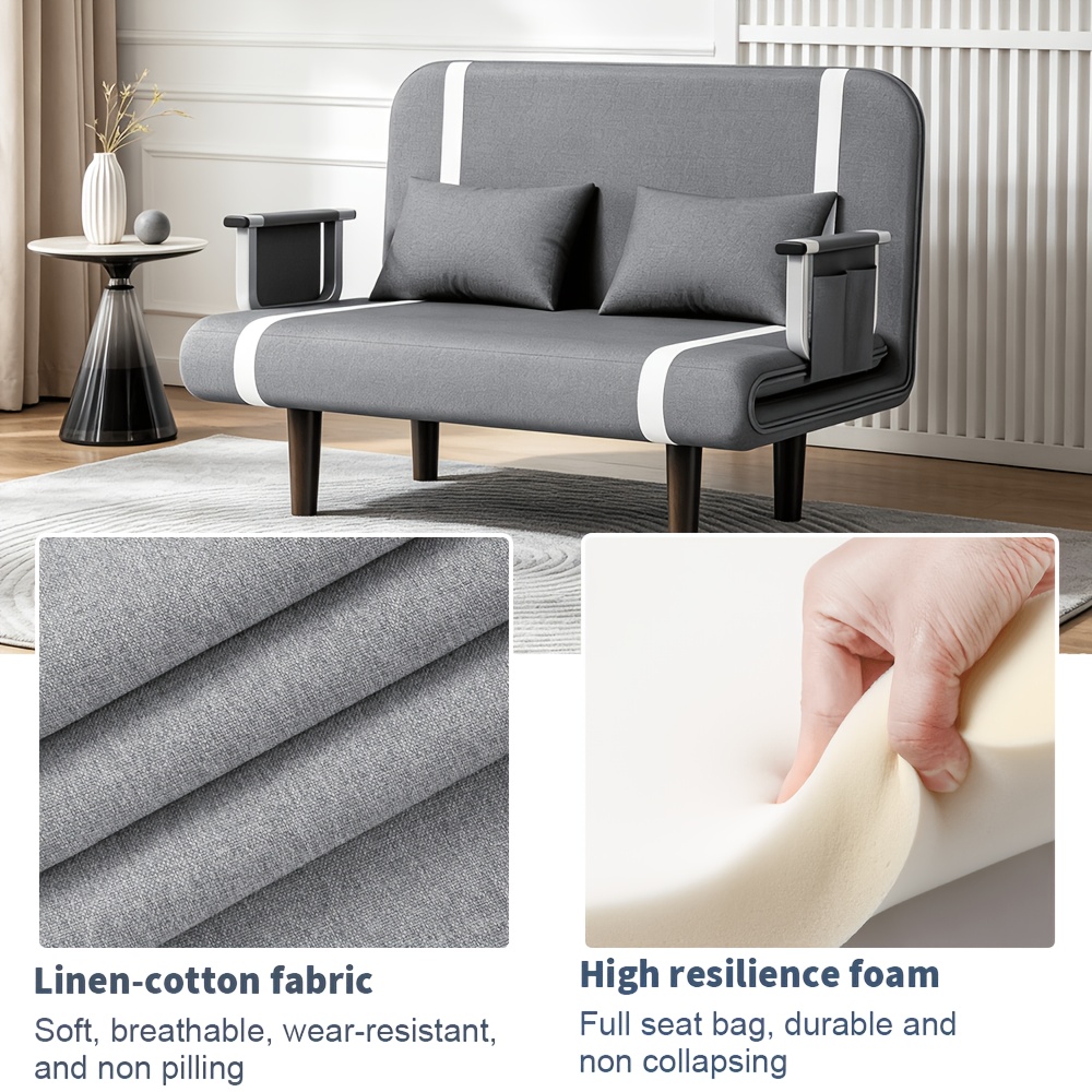 TEMU 2-seater Sofa Bed, Folding Sofa Bed Living Room Click Convertible Bed Settee, Modern Velvet Feel Fabric Sofa Couch With 2 Cushions For Living