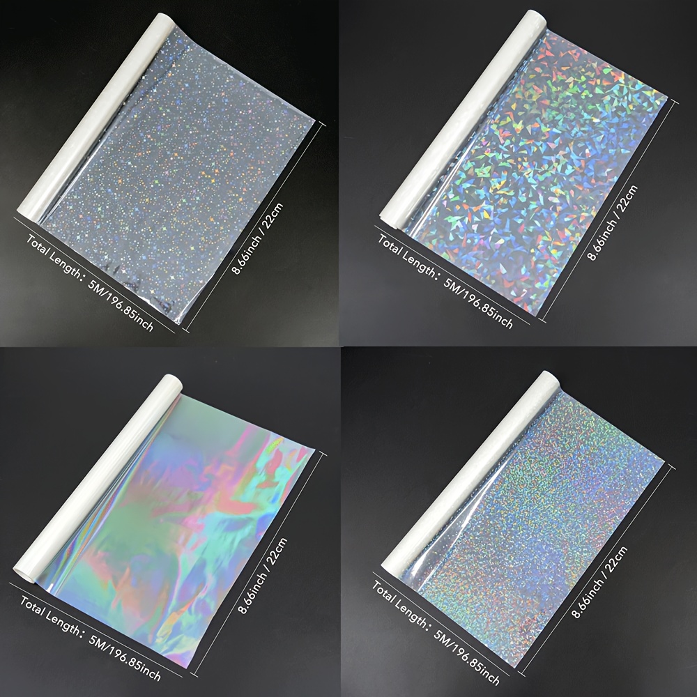 TEMU Película laminadora holográfica DESIGN de 4 rollos, láminas térmicas preubicadas transparentes, impermeables y antiarañazos, adecuadas para