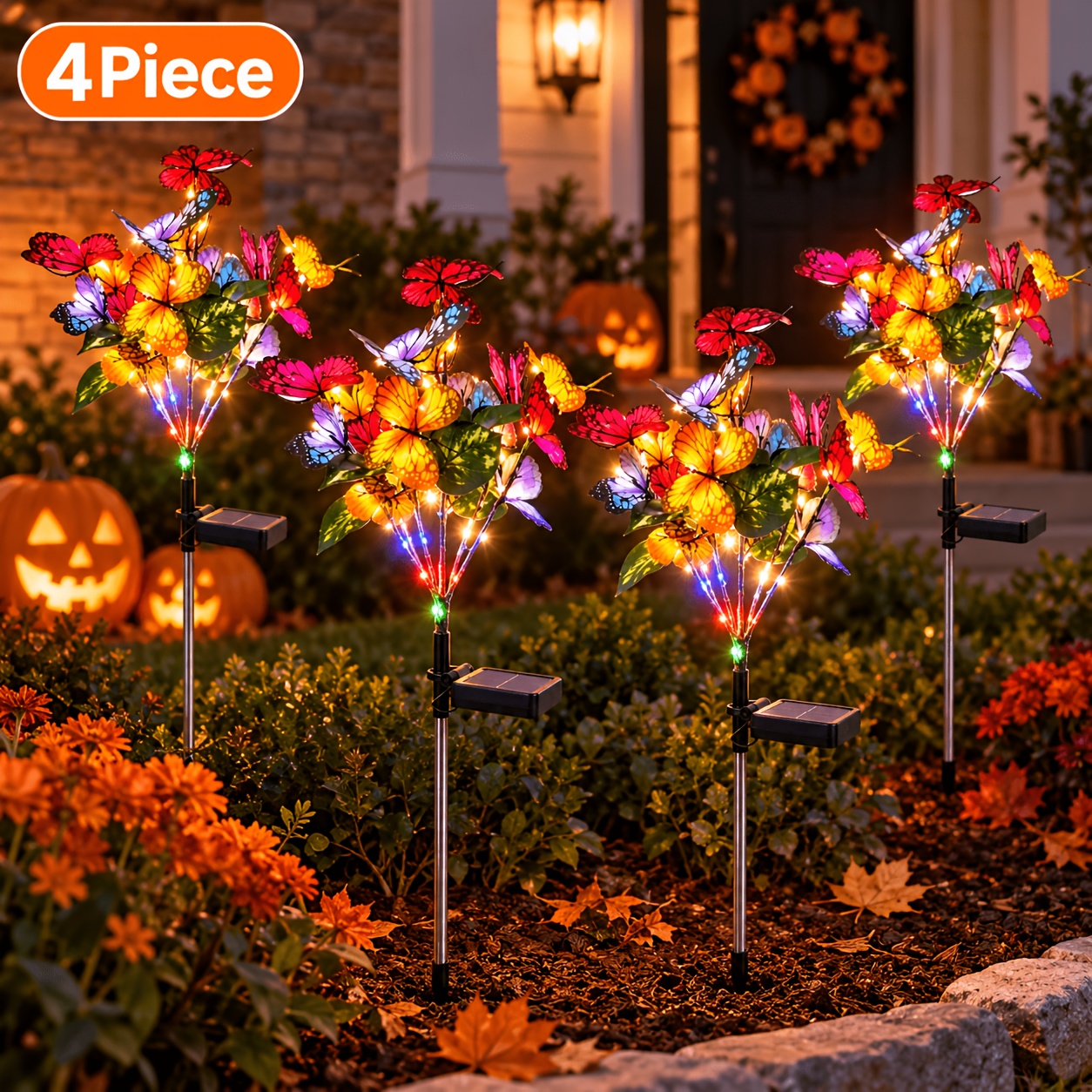 Image of 4pcs 70cm Solar Tree Lawn Light, Colorful Simulation Bouquet Ground Plug Landscape Light, Suitable For Garden, Flower Bed, Front Yard Lawn And Courtyard Path Decoration