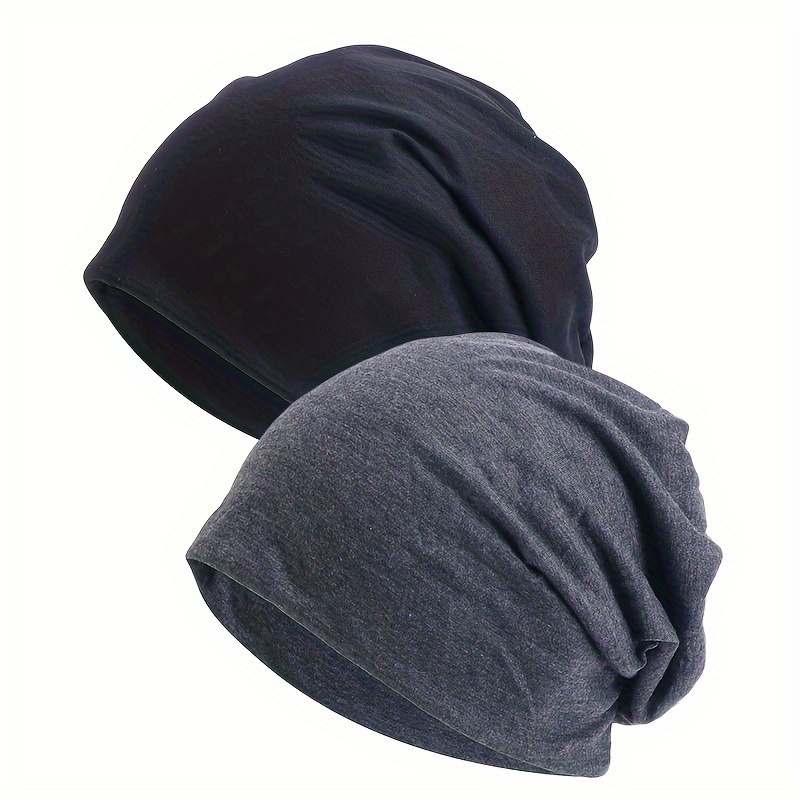 

2pcs Stretchy Solid Color Slouchy Beanies, Casual Baggy Ear-covering Caps, Soft Comfortable Headwear Hats Gifts For Eid