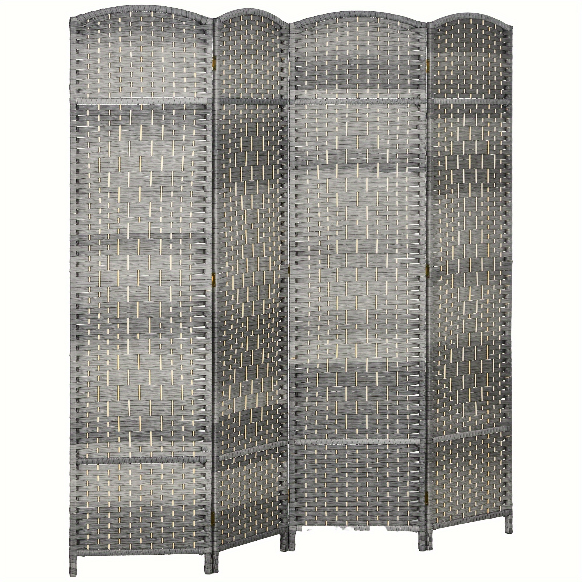 

Homcom 4 Panel Room Divider, 6' Tall Folding Privacy Screen, Hand-woven Freestanding Wood Partition For Home Office, Bedroom, Mixed Gray