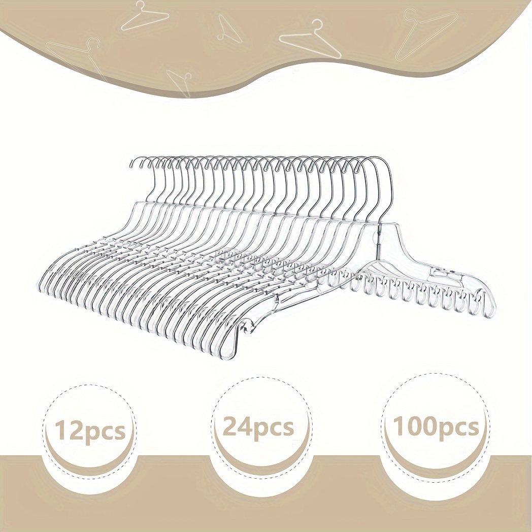 

12/24/100pcs Heavy Duty Clear Plastic Hangers, 17", Space-saving Thin, Hooks, & Anti-slip - Ideal For Retail, , Laundry, Shirts, Dresses, Jackets, Suits, Home Storage