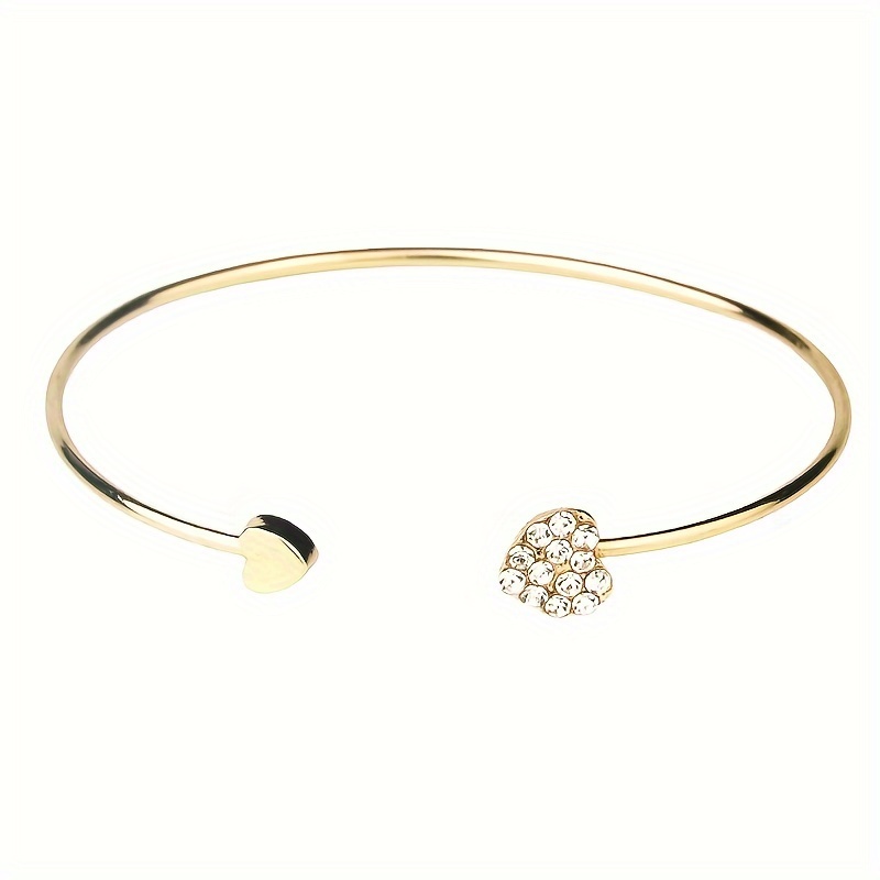 1pc Simple Style Love Heart Open Bangle Bracelet Inlaid Shiny Rhinestone Simple Style Hand Bangle Jewelry Decoration