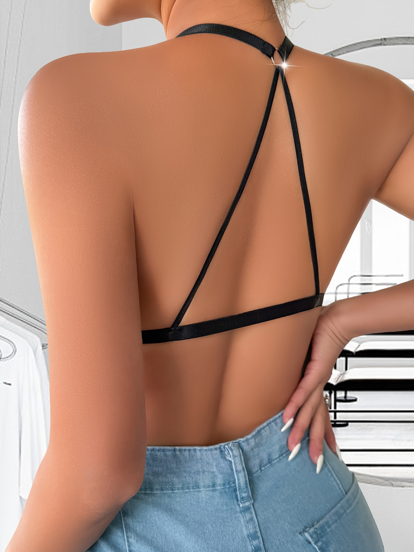 Women'S Fashion Lace-Up Bra Sexy Solid Color Nylon with Lace Splicing for Adults