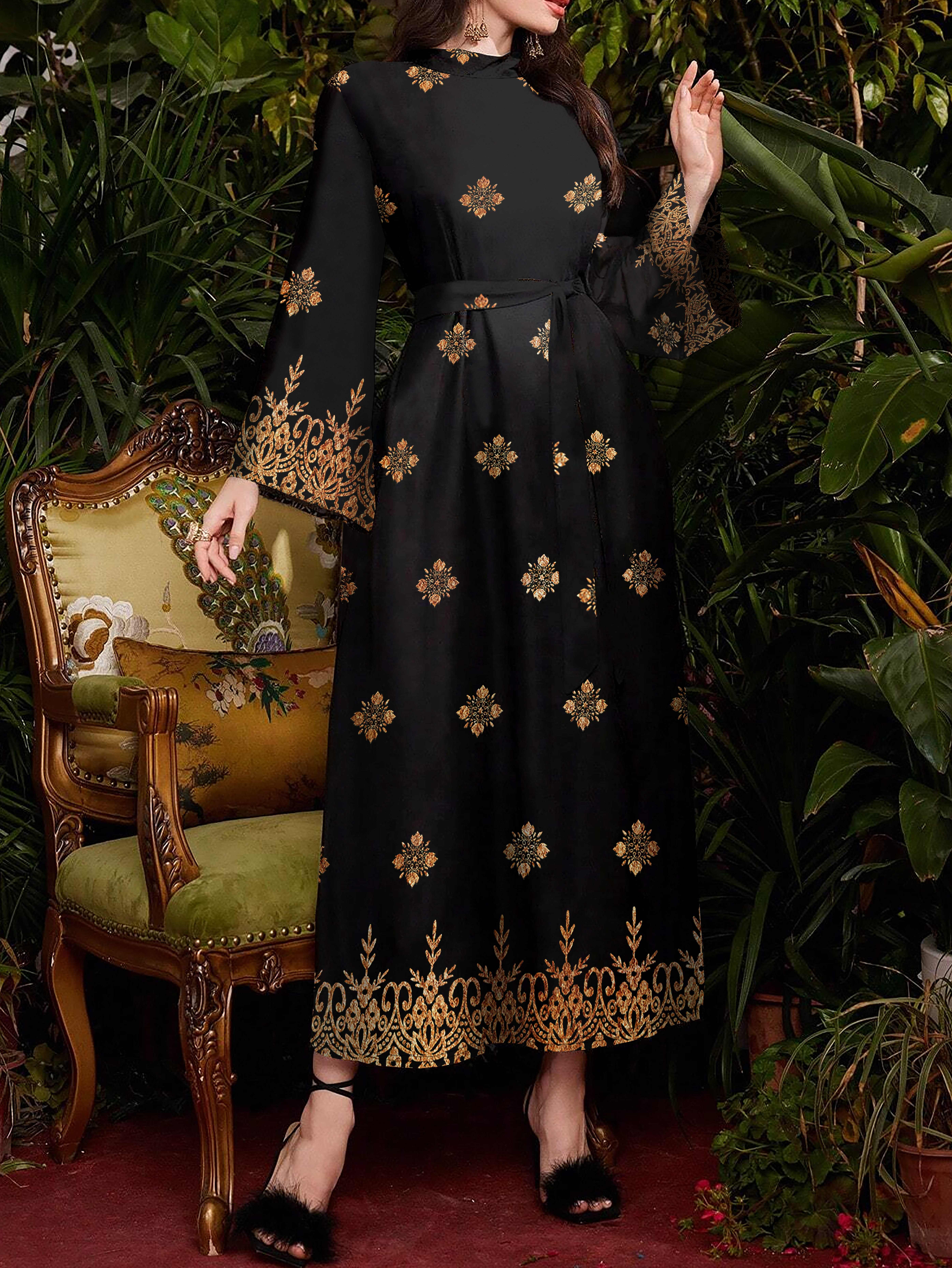 black dress eastern Eid Dress 2 Pieces Set Middle East Arab Women Kaftan Dress Caftan With Long Sleeve Inner Dress main image 0