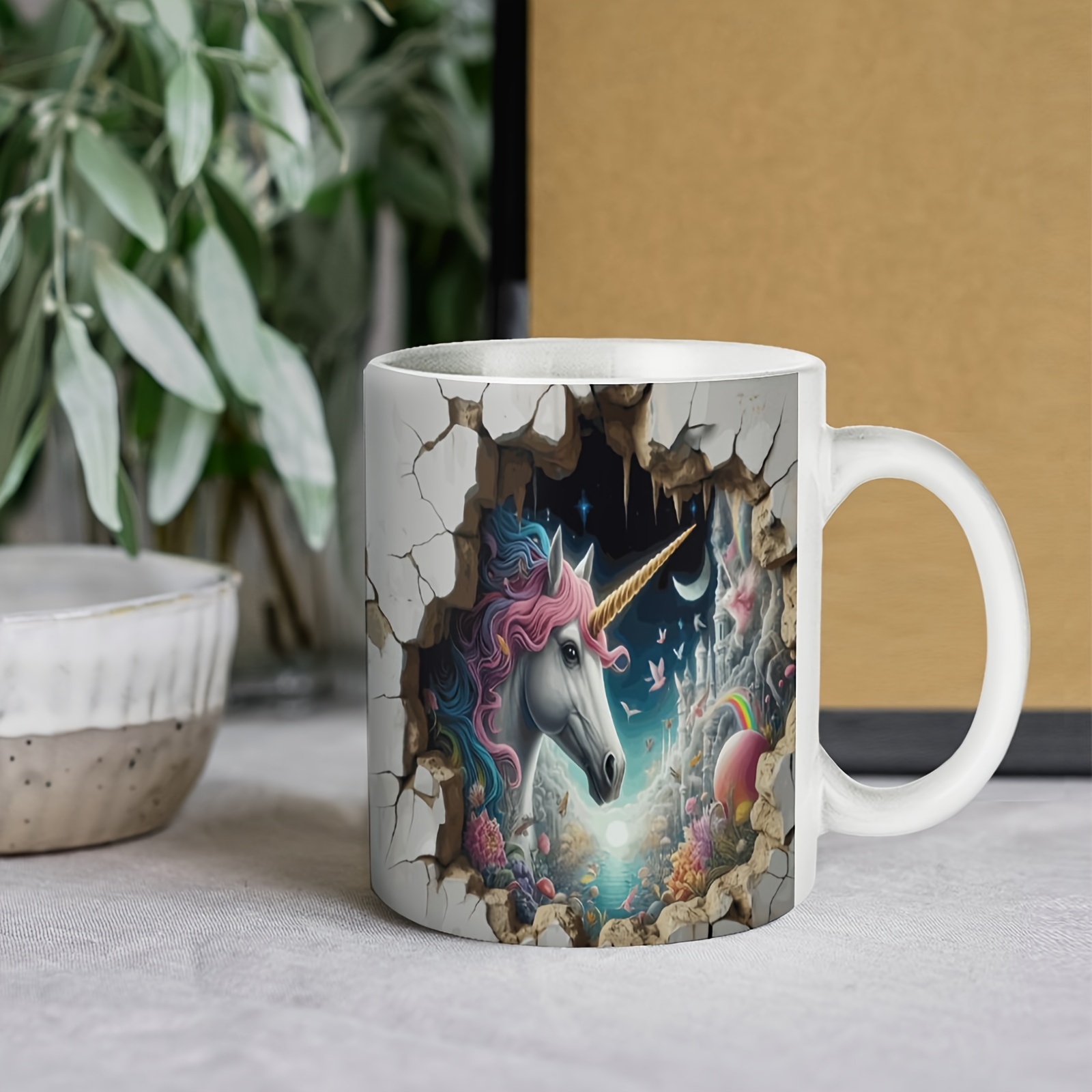 1pc 11oz ceramic 3d effect unicorn hole in a wall mug funny - Temu Oman