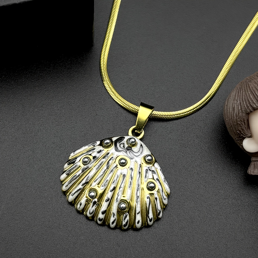 Stainless Steel Enamel Conch Charms Shell Pendant Necklace
