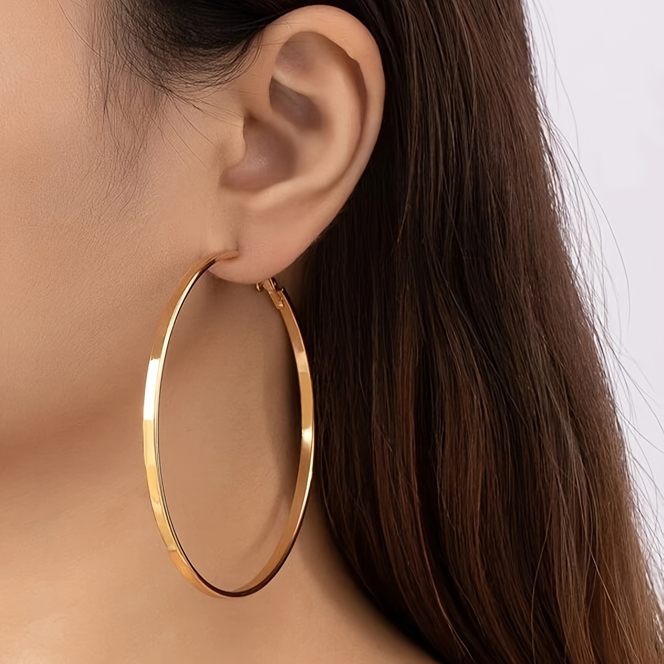 

1 Pair Vintage Tribal 14k Golden Plated Iron Hoop Earrings, Daily Fashion Exaggerated Ear Jewelry