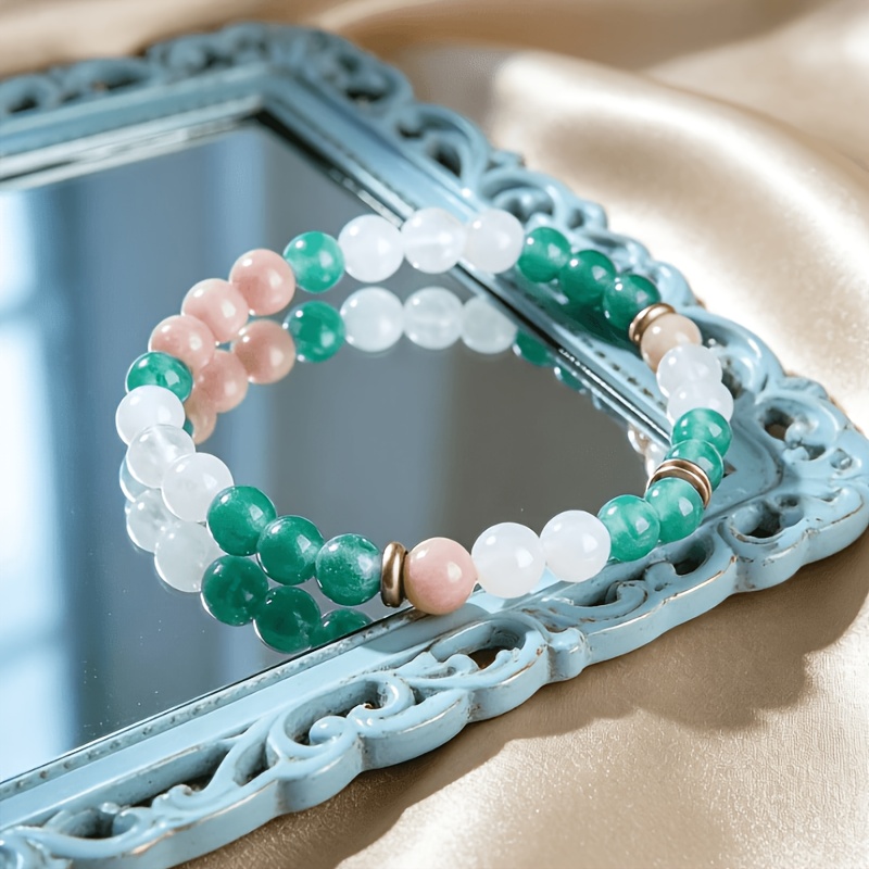 Bohemian Style Handmade Rose Quartz & Green Dongling Bracelet