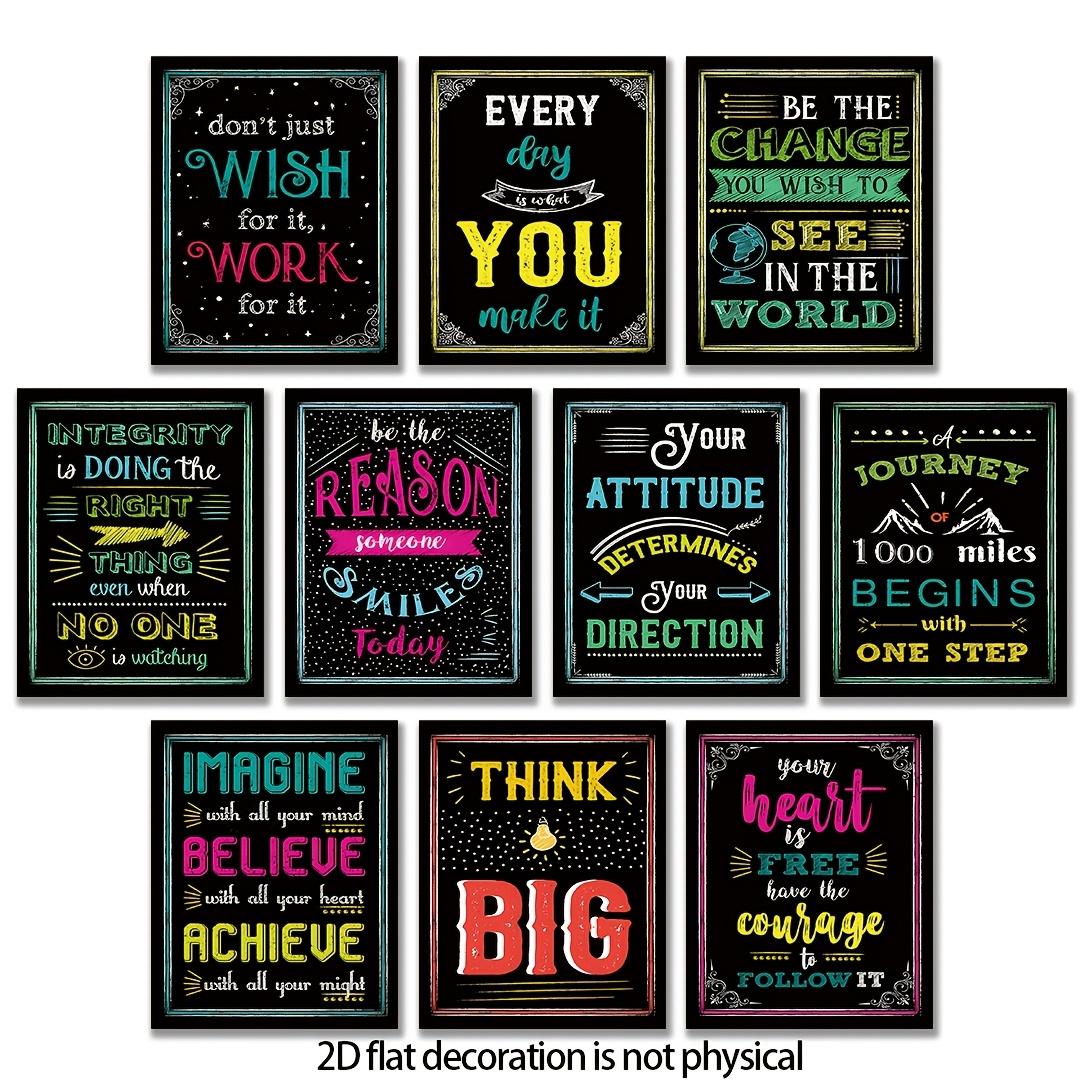 TEMU 2d Flat, 2d Flat, Set Of 10 Frameless Black Chalkboard Posters Featuring Motivational Quotes, Decorating Your Living Room, Office, Bedroom, Or