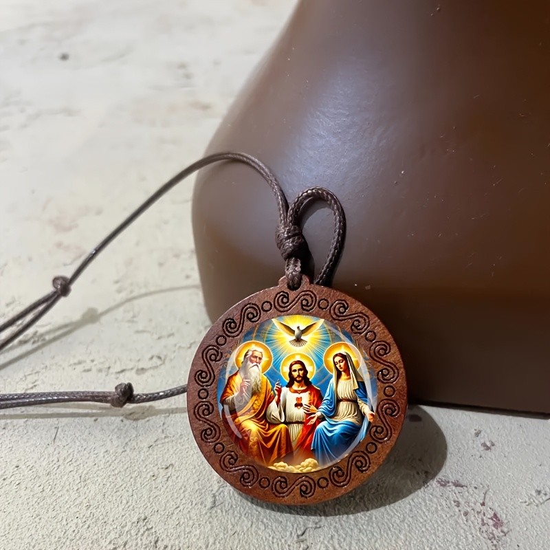Holy Trinity Wooden Necklace, Vintage Gift