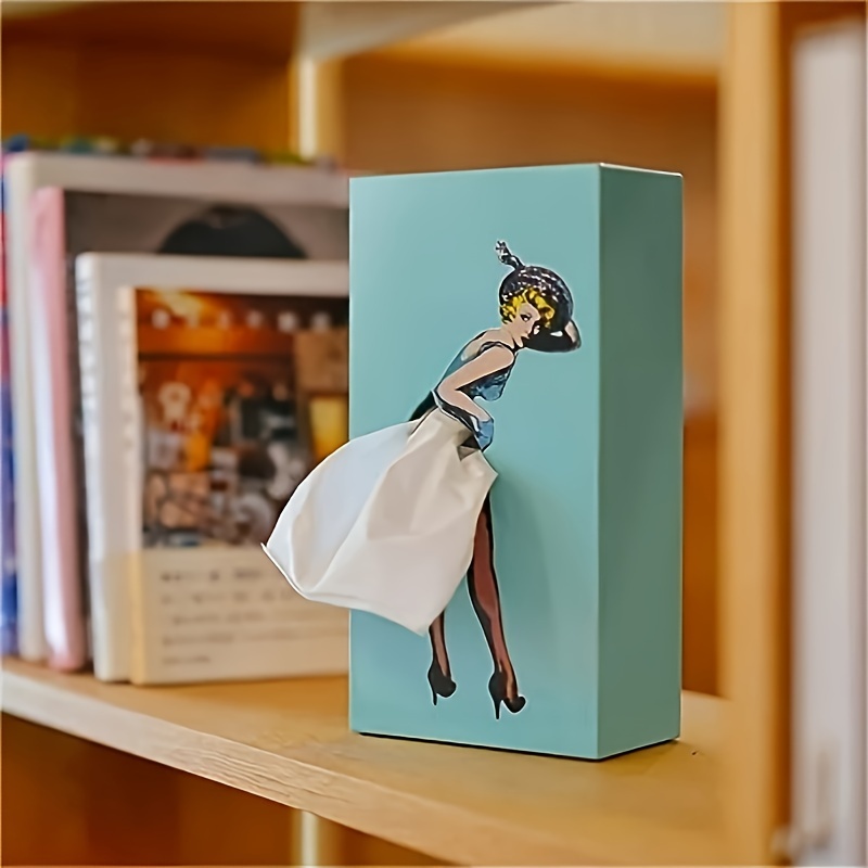 

Skirt Girl Face Suction Paper Box, Cartoon Anime Girl Tissue Box, Cute Desktop Decoration Ornament, Flying Skirt Tissue Box