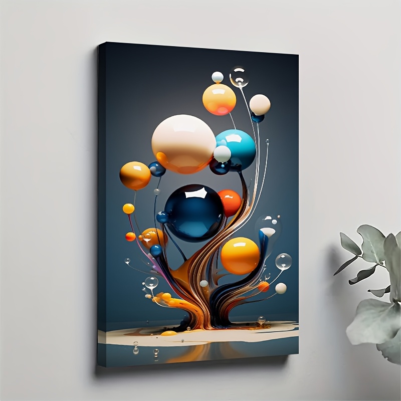 TEMU 2d Flat, 2d Flat, 1pc Large Abstract Wall Art Featuring Glossy Spherical Beads In A Modern Multicolor Palette Of Blue, Golden, Pink, And