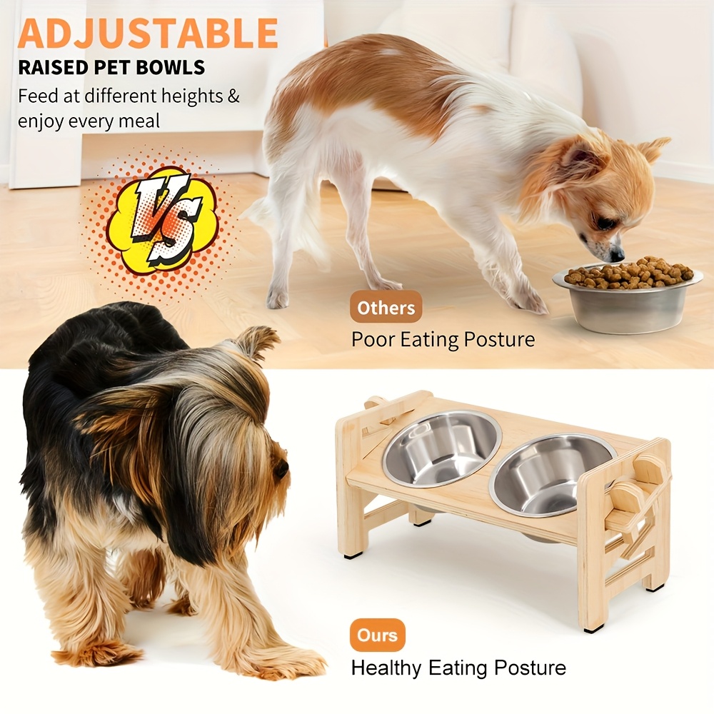 Elevated Dog Bowls, Adjustable Raised Dog Bowl Stand for Small Puppy and Cats, Sturdy Pet Food Feeder with 2 Stainless Steel Dishes