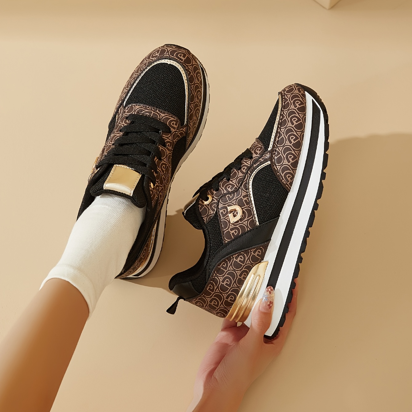 Women's Thick-Soled Height-Increasing Sneakers, Trendy Lace-Up Platform