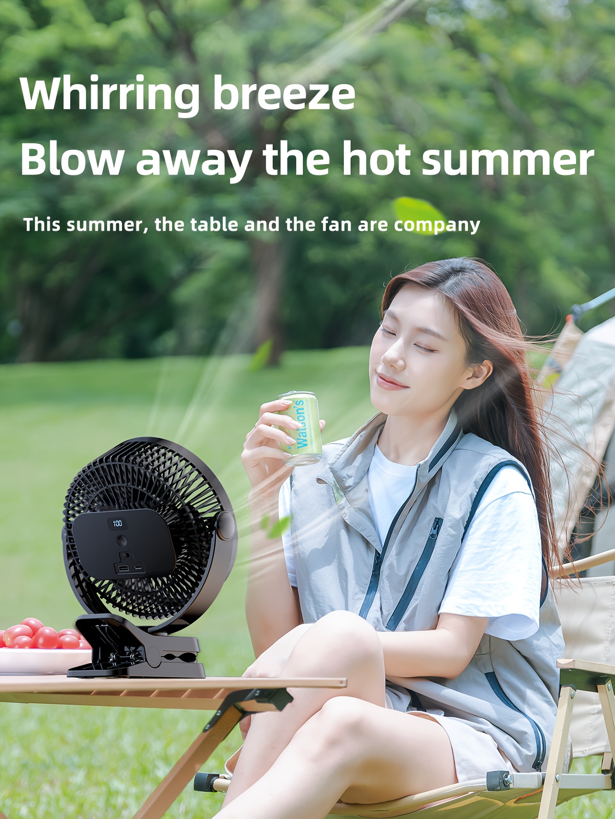 8-inch USB Charging Clip Fan Suitable for Bedroom, Dormitory, Bedside, Office, Desktop, Camping, Travel, Fishing, Can Be Clipped, Hung, Detachable, Washable, Digital Display with Five Levels of Wind Power, 10000mAh Battery with Power Bank Function