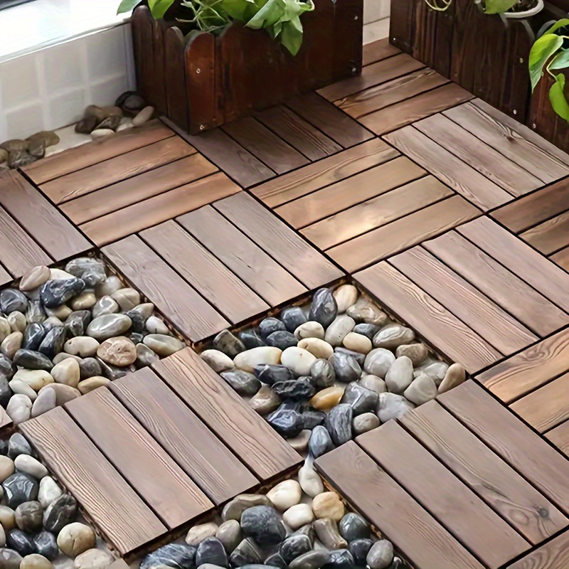 

Carrelage en Bois Carbonisé DIY - 12"X12" Anti-Corrosion, Résistant aux Intempéries pour Patio & Terrasse - Installation Facile, Antidérapant pour Utilisation Extérieure/Intérieure