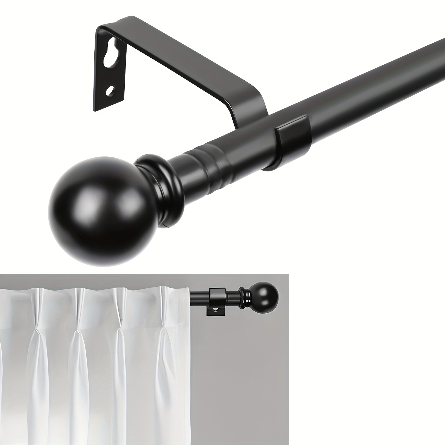 

Matte Black Heavy-duty Metal Curtain Rod With Aluminum Finials - 5/8" Diameter, Includes Brackets For Easy Installation