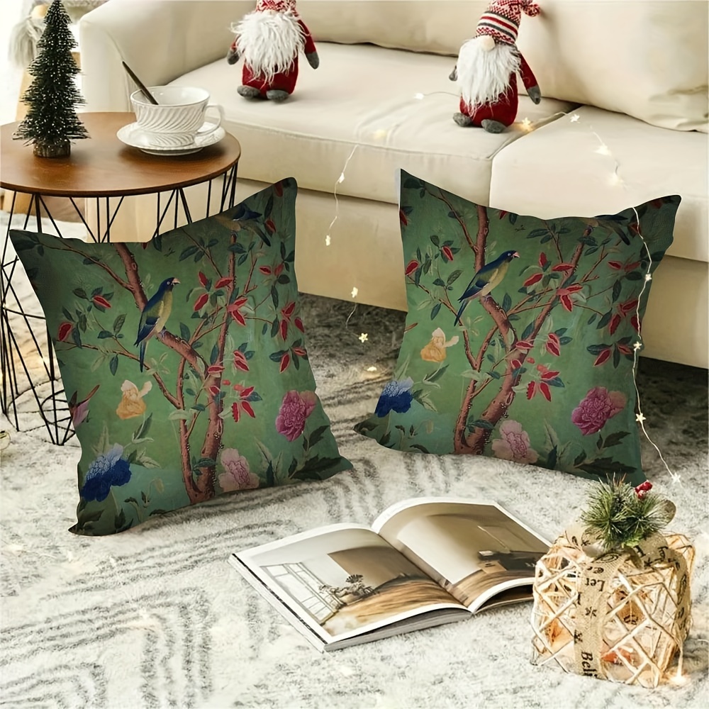 

2pcs Chinoiserie Pillow Covers, Polyester, Mixed Color, Decorative Cushion Cases, Zippered Closure, For Home Decor, No Pillow Insert