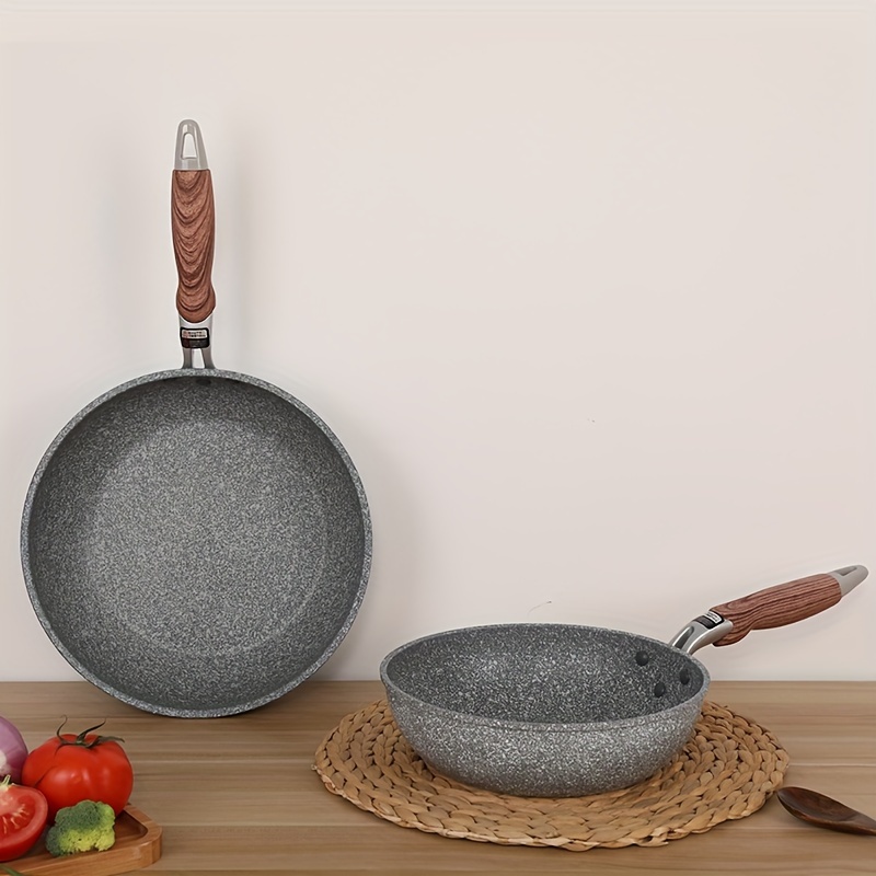 

1pc, Non-stick Maifan Stone Frying Pan, Aluminum Construction, Easy To Clean, Universal For Gas & Induction Cooker With Wooden Handle