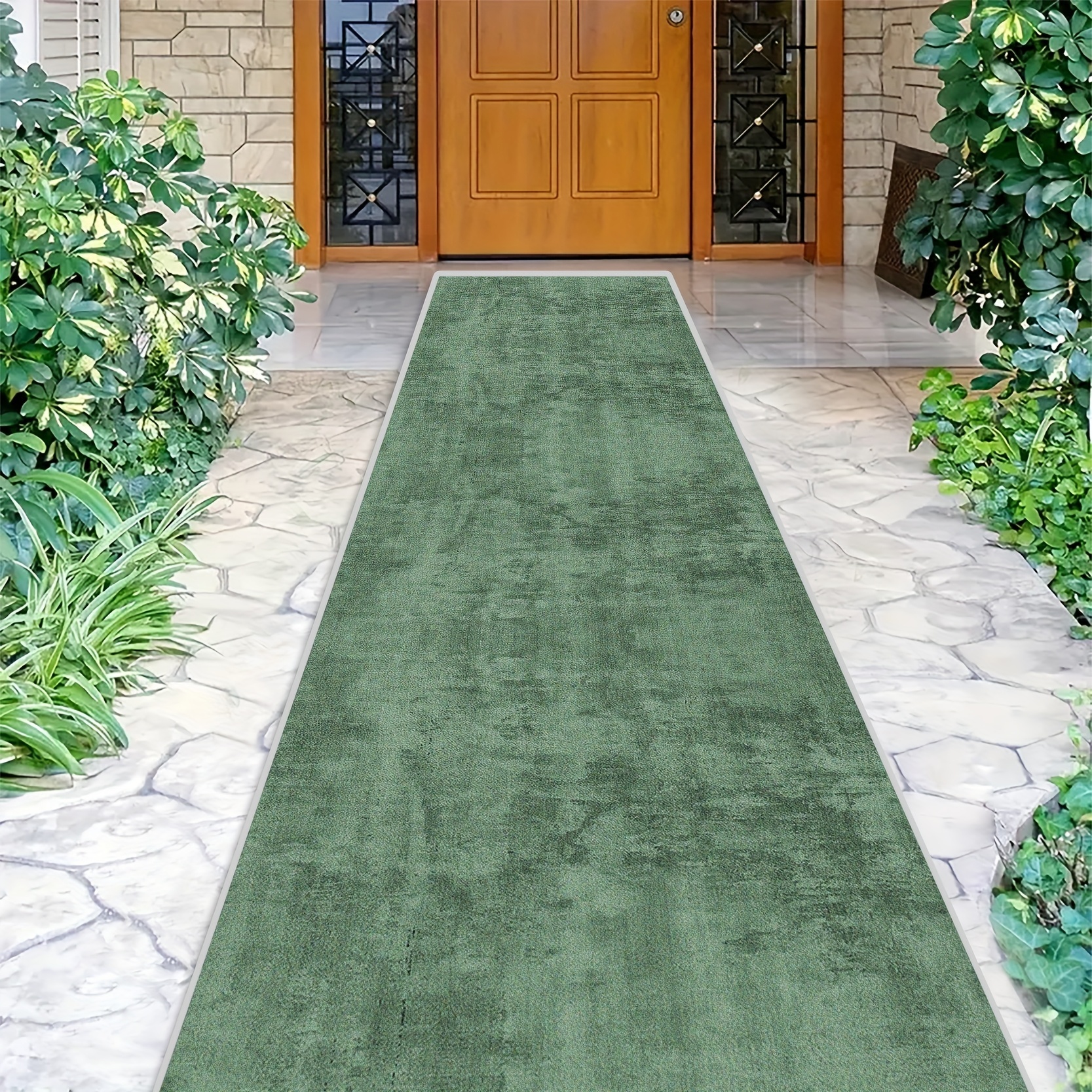 TEMU [golden Rhinestone Velvet] 1pc, Green Solid Background Artistic Style Mat, Extra Long Non-slip Golden Rhinestone Velvet Runner, Machine Washable