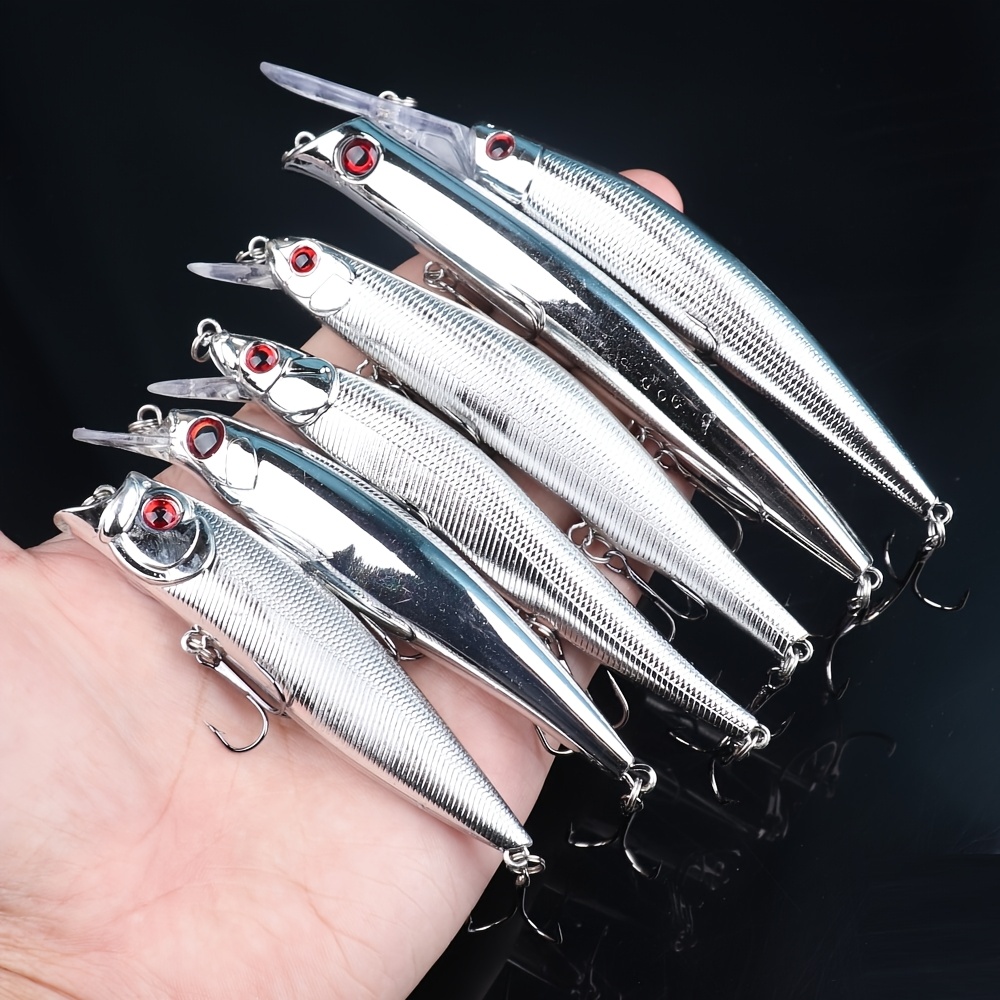 TEMU 6- Bionic Minnow Fishing Lures, Abs Hard Artificial Bait With Treble Hooks, Topwater Surface Fishing Tackle For Freshwater And Saltwater