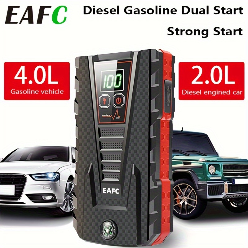 

Eafc Portable Car Jump Starter 8000mah, Usb Charging, 12v Battery Booster Power Bank For 4.0l Gasoline, 2.0l Diesel Vehicles With Smart Jumper Clamp, Lcd Display, Lithium Polymer