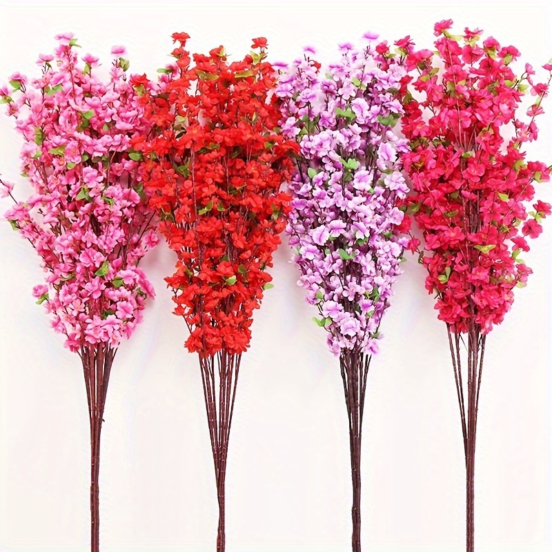 

10pcs Vibrant Artificial Peach Branches, 25.59" - Decor Flowers In Pink, Red, Purple For Weddings, Home, Office, Party Decorations, Flower Decorations