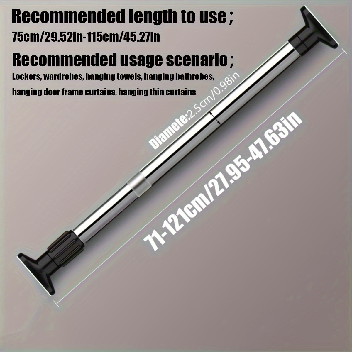 TEMU 1pc Multifunctional Telescopic Rod, -free Rod, To Install, Shower Curtain Rod, Curtain Rod, Wardrobe Support Rod, Drying Rod, Bathroom Accessories