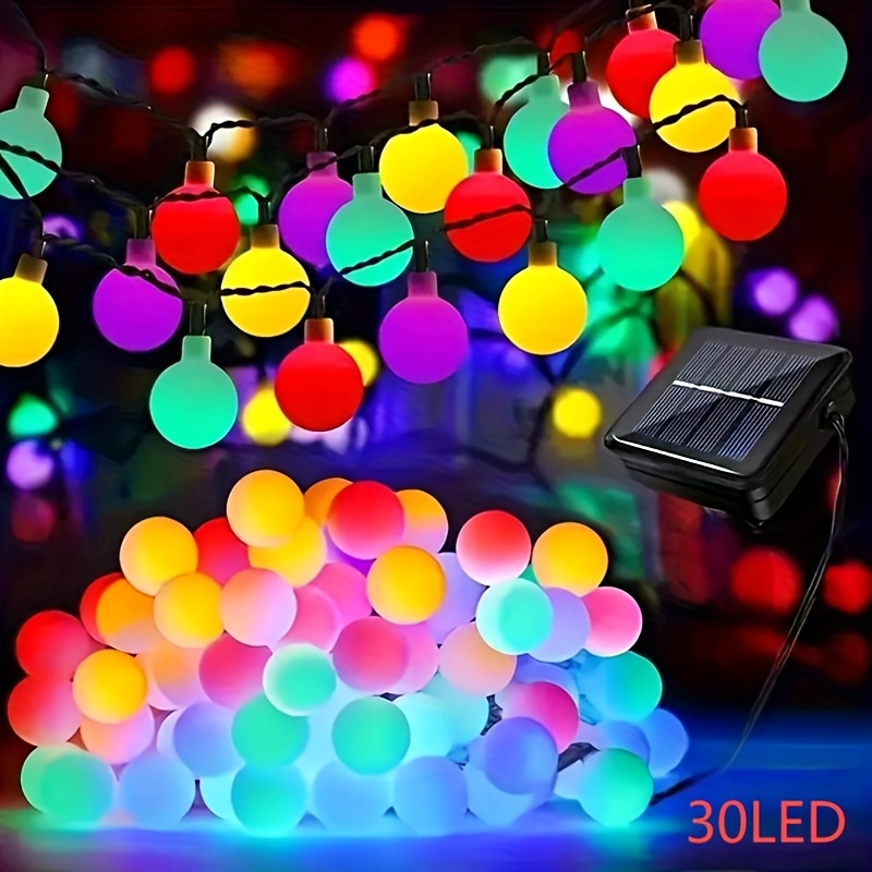 Image of Ball Lights, 30 Leds 21.33ft/6.5m Solar Led String Lights With 8 Lighting For Garden Outdoor Party Christmas Decoration (multicolor)