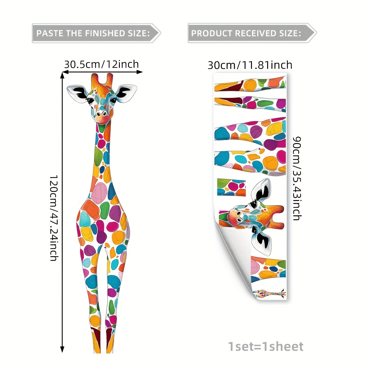 E-shop (30 x 90 cm) Multicolor Giraffe Wandaufkleber Wohnzimmer Schlafzimmer Badezimmer Wanddekoration Selbstklebend B16015-YJ