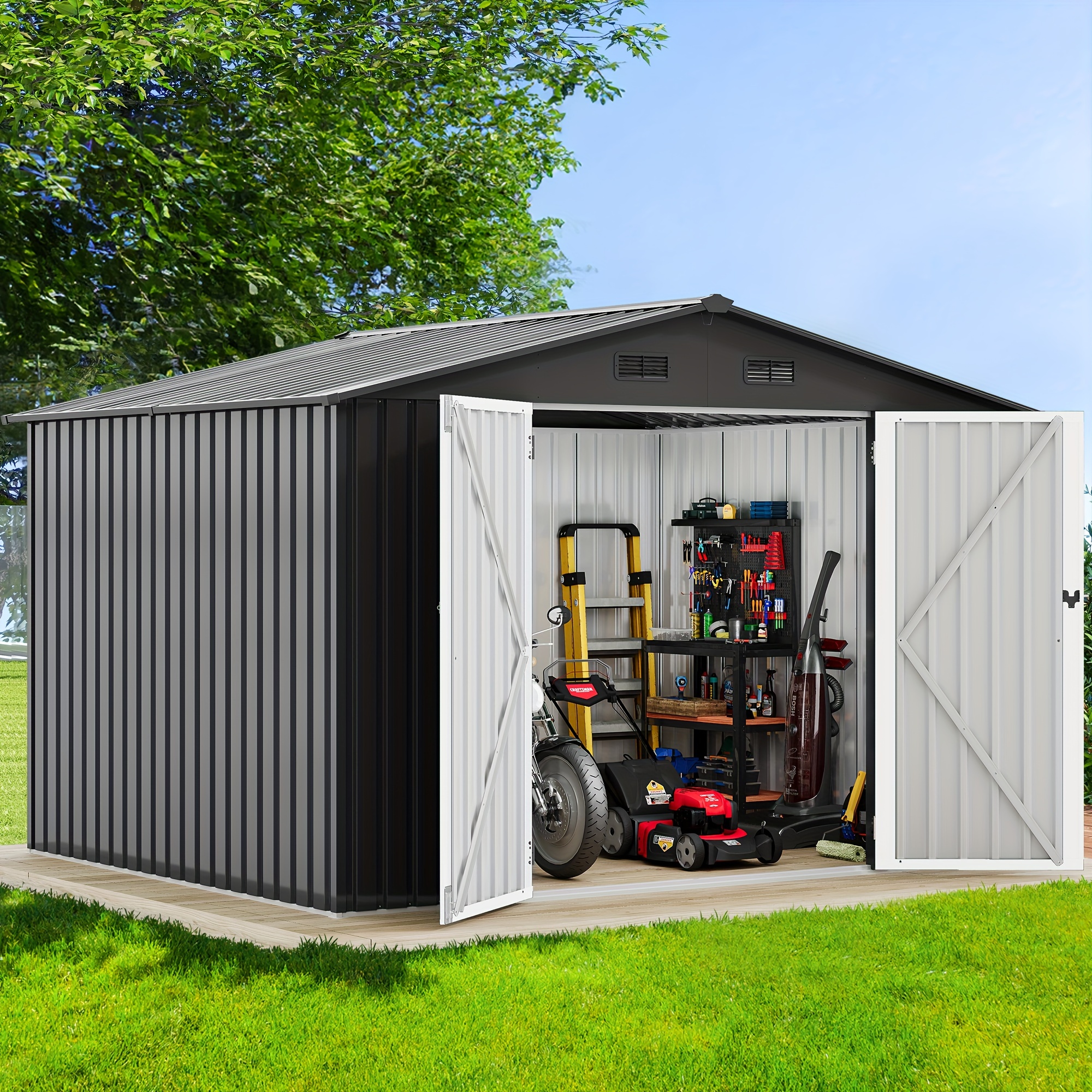 

Balconera 10x8ft Large Metal Outdoor Storage Shed, Heavy Duty Tool Storage Sheds House With Lockable Doors & Air Vent For Backyard Patio Lawn To Store Bikes, Garden Tools, Lawnmowers