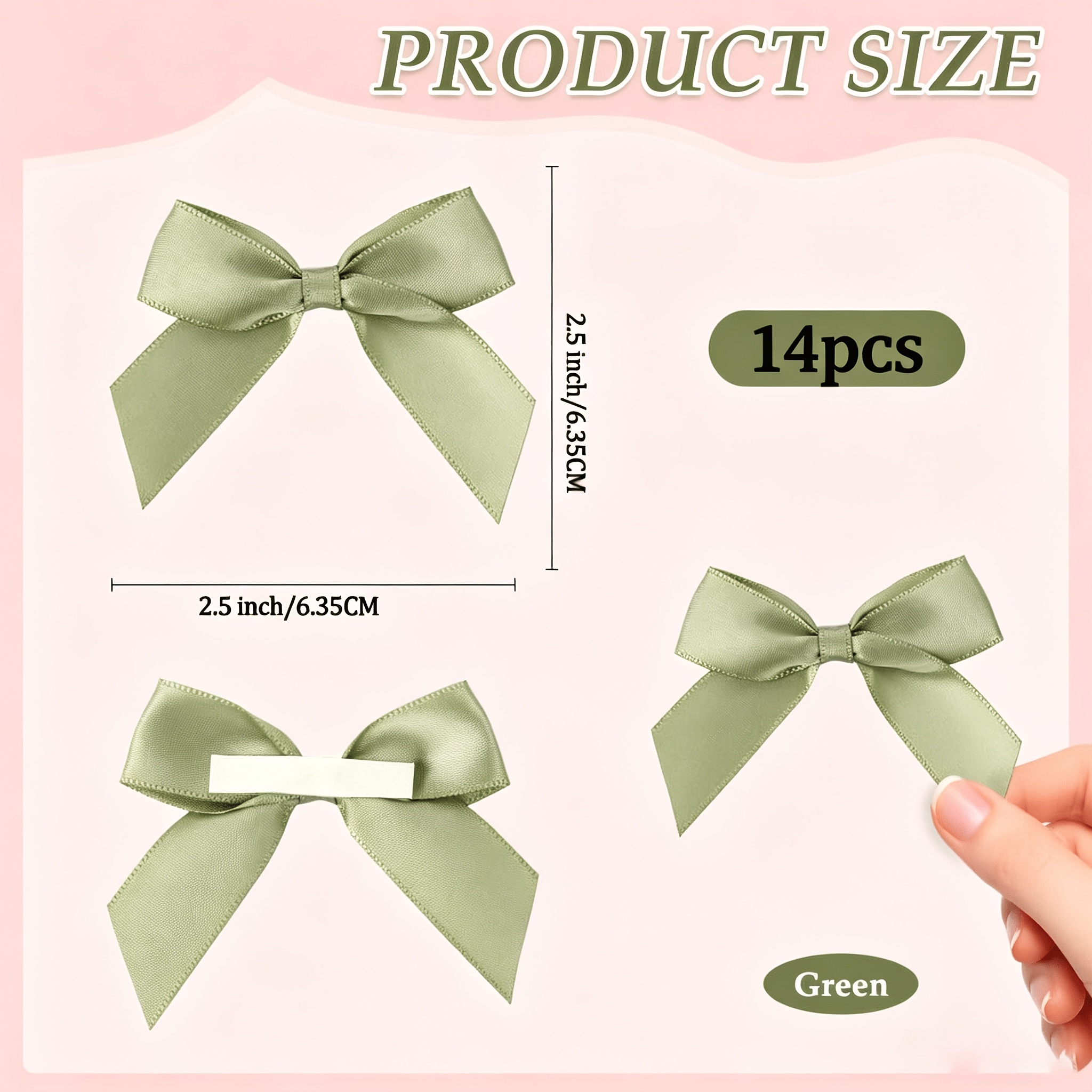 TEMU Green Satin Self-adhesive Bows, Pre-tied Ribbon Bows For Gift Bags, Favor Boxes, Bridal Shower, Baptism, Christmas Tree Ornaments 14pcs