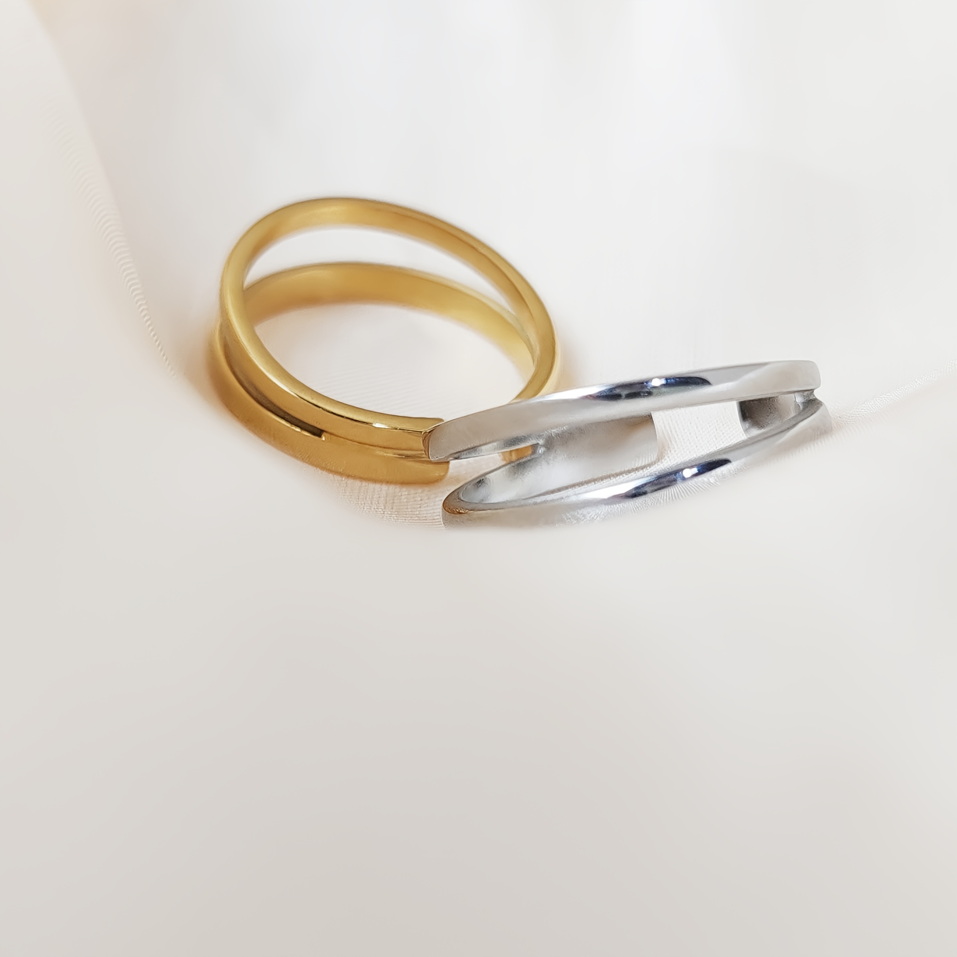 Double-Layer Interlocking Open Ring, Elegant Design