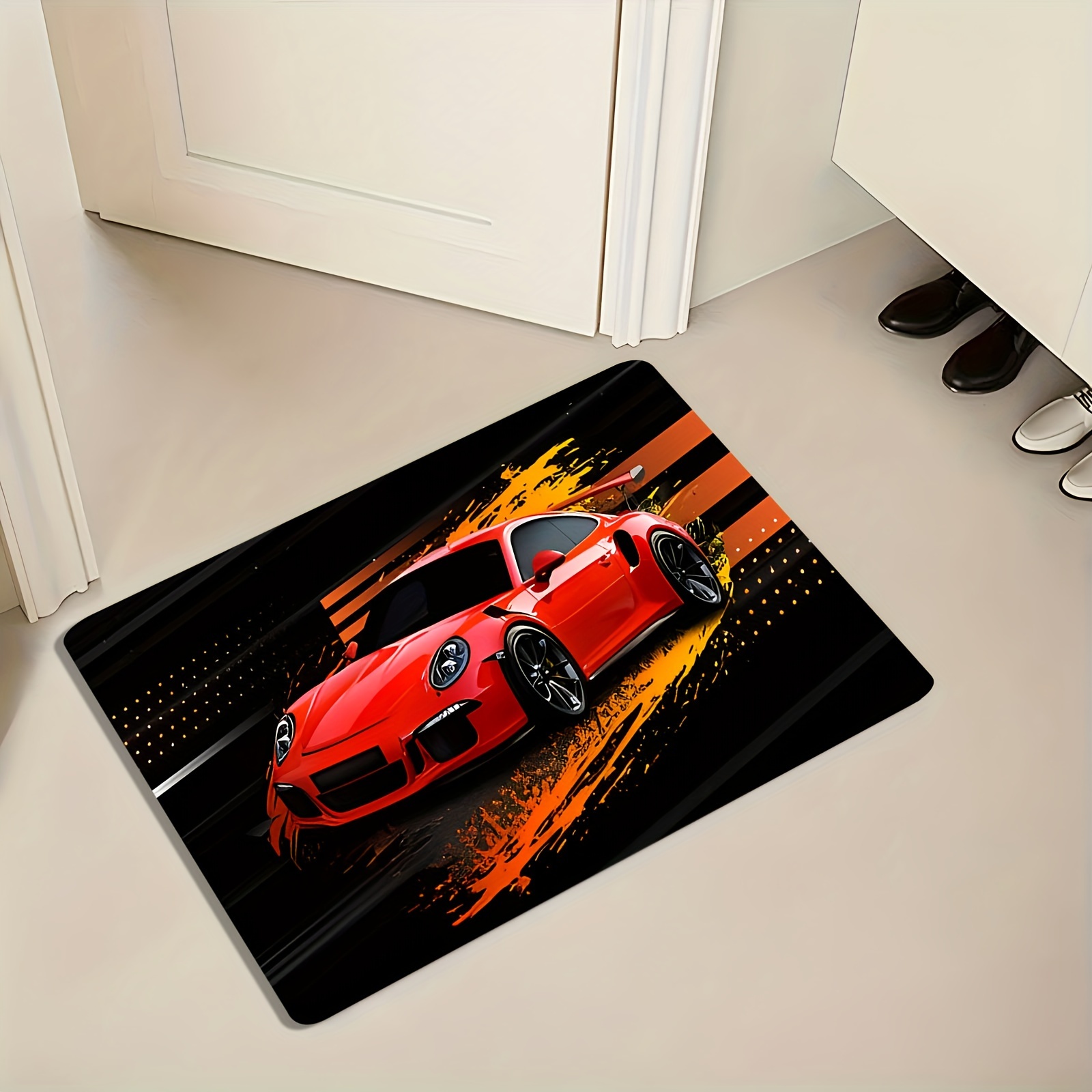 TEMU 1 tapis de voiture de course adapté pour salon, chambre, pièce - Tapis épais et noir avec motif de sport automobile, lavable en machine,