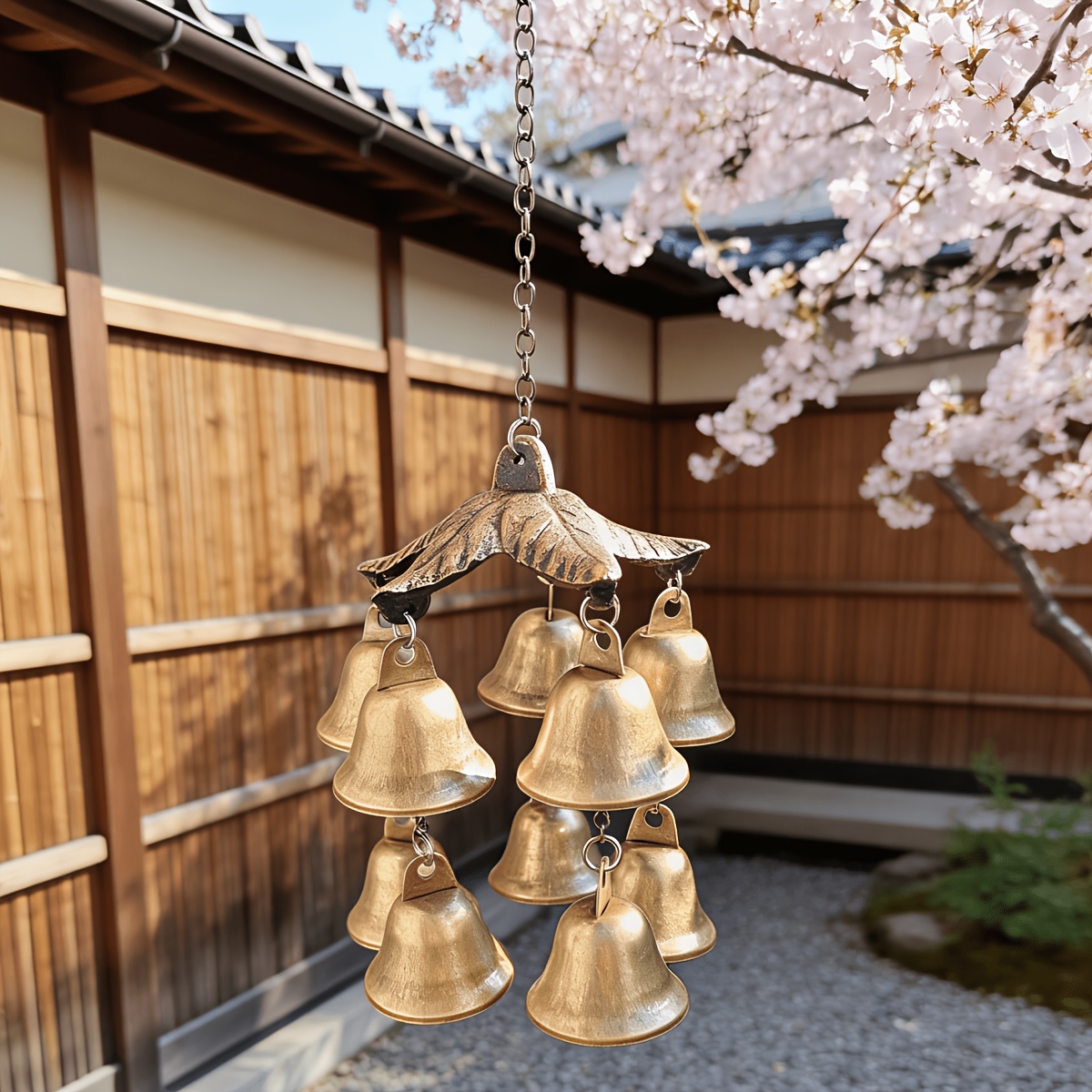 TEMU 1 Pendentif Cache-Carillon en Fonte, Carillon Cloche en Fer Forgé avec Chaîne Décorative, pour Décoration Murale, de Pièce, de Jardin et de Cour